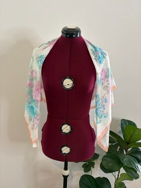 Silk summer Lightweightw Floral Scarf in Pastel Blue & Pink